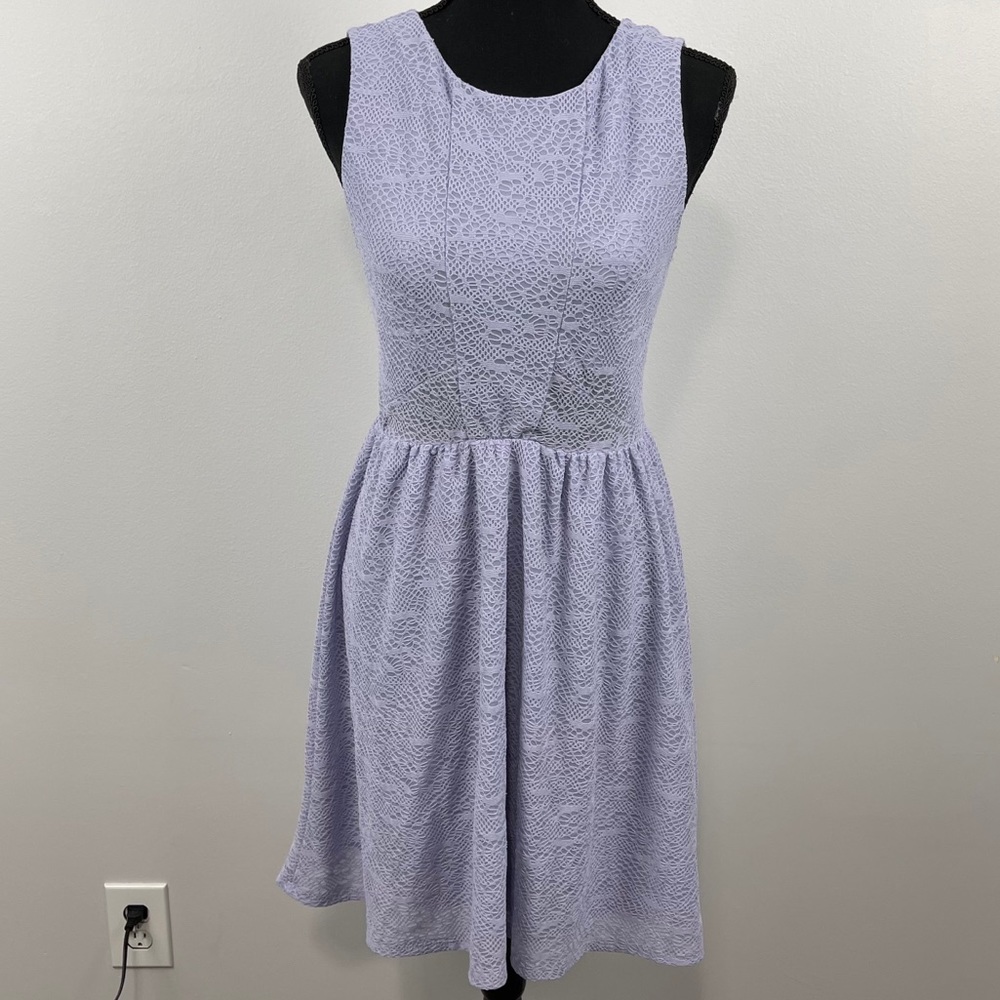 Periwinkle High Neck Lace Cutout Knee Length Dress